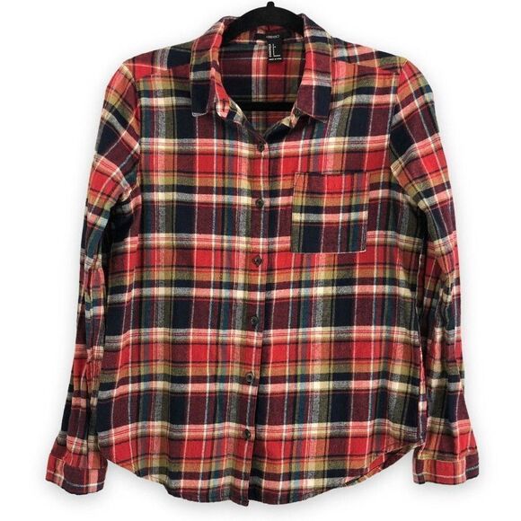 Forever 21 Womens Small Long Sleeve Flannel Shirt Red Button Down Western Rodeo‎ - Picture 1 of 10